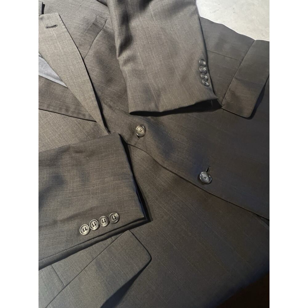 Vtg Hart Schaffner Marx 44-46L 38x30 Taupe Gray Blue Glen Plaid Classic Suit - Picture 7 of 16